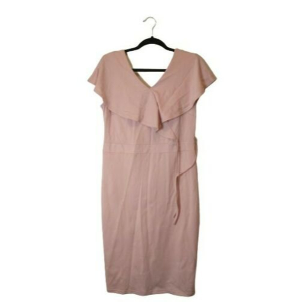 Fantaist Women's Dress Light Pink Short V-Neck Fold Over Zip Back NWT Size Large
